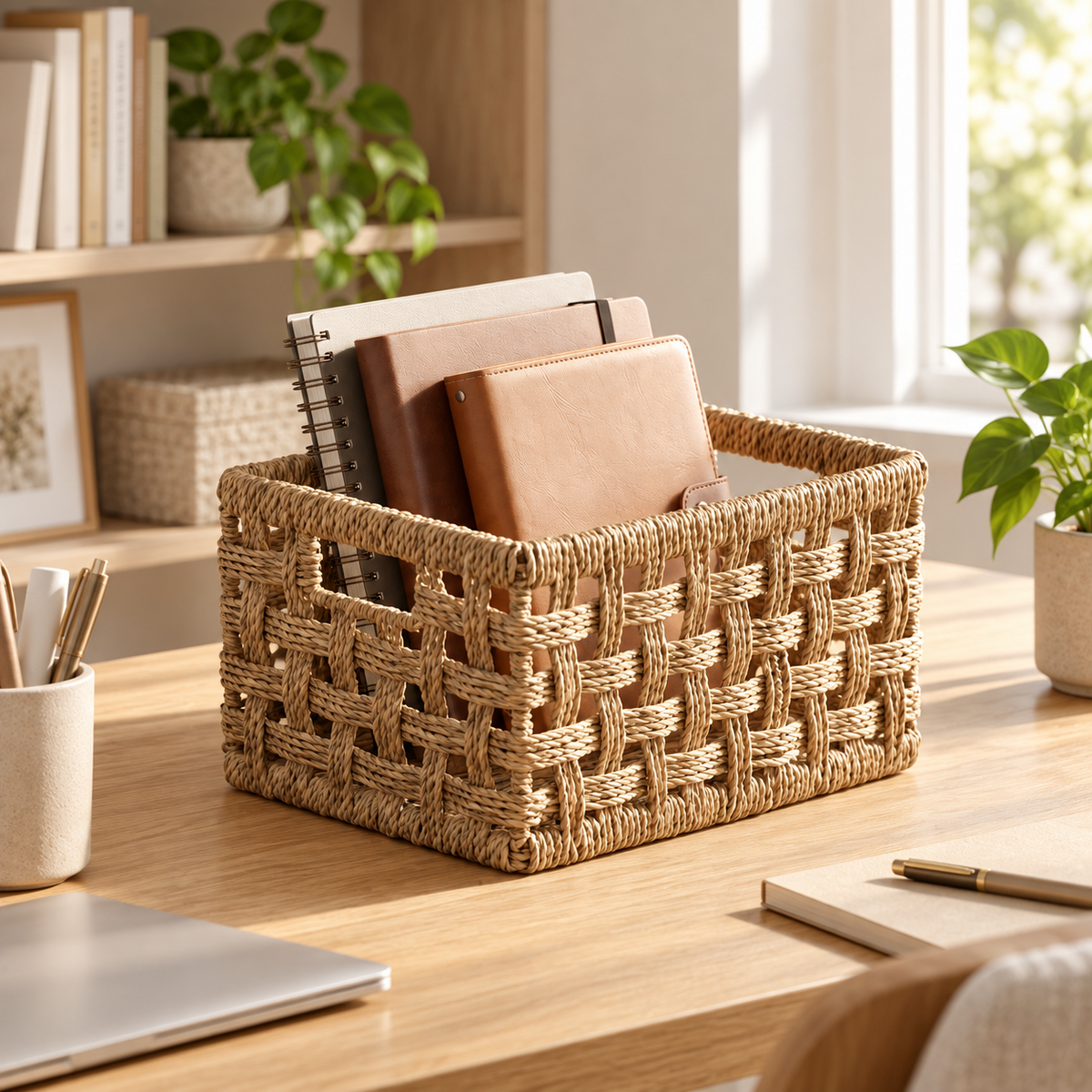 Rectangular Woven Storage Basket – Decorative Organizer Bin for Towels, Books, Shelves & Home Storage-cc-092003