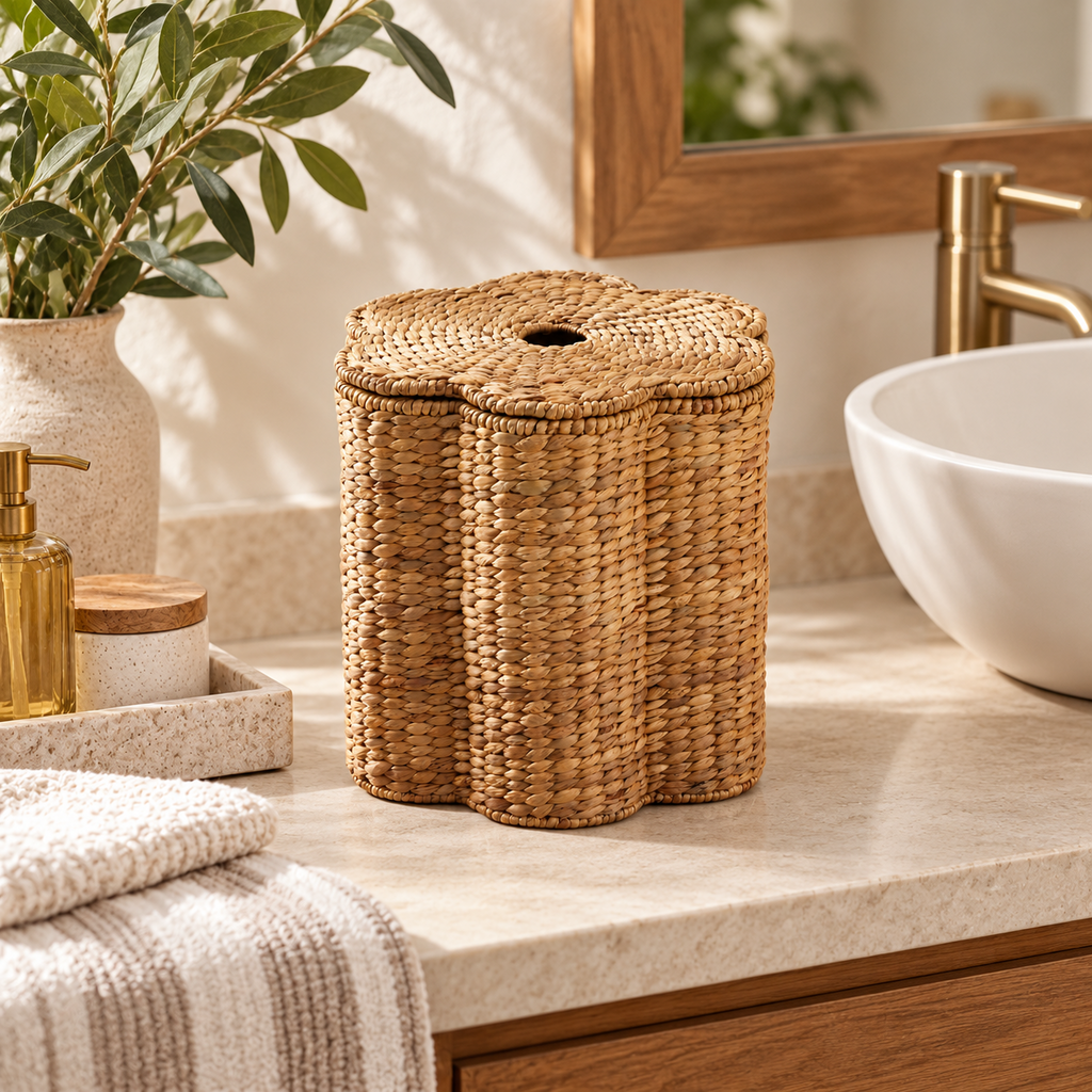 Twin Linked Woven Storage Basket with Lid, Handwoven Seagrass Blanket Organizer with Cover for Living Room, Bedroom & Nursery -ZENG-091713