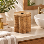 Twin Linked Woven Storage Basket with Lid, Handwoven Seagrass Blanket Organizer with Cover for Living Room, Bedroom & Nursery -ZENG-091713