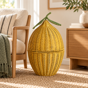 Handwoven Rattan Egg Shaped Storage Basket with Lid-Cute Fruit Shape Organizer for Nursery, Kitchen and Living Room-cc-091807
