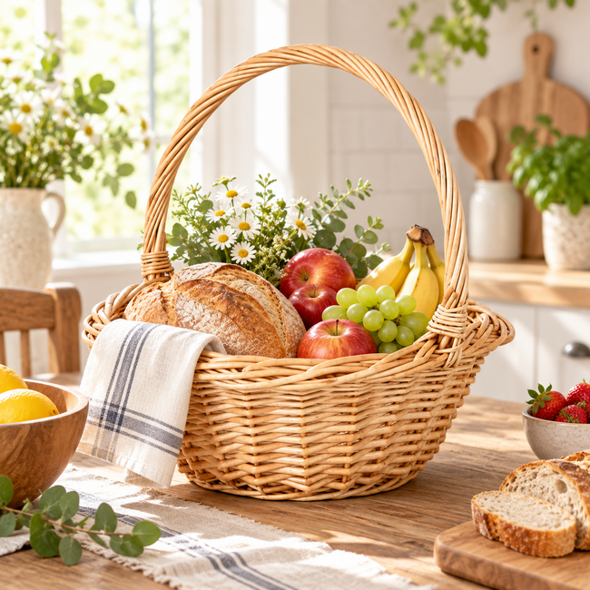 Wicker Basket with Handle – Decorative Gift, Picnic & Flower Basket-091607-cc Hover Image