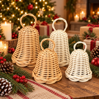 Natural Rattan Christmas Bell Ornament – Handwoven Hanging Holiday Decoration for Tree, Door & Home Decor-cc-091708