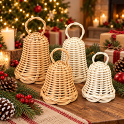 Natural Rattan Christmas Bell Ornament – Handwoven Hanging Holiday Decoration for Tree, Door & Home Decor-cc-091708