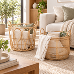 Woven Rattan Storage Basket with Handles – Large Laundry, Blanket & Toy Organizer-091601-cc