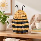 Handwoven Wicker Bee Storage Basket with Lid,Natural Decorative Basket for Nursery, Kids Room and Home Decor-cc-091808