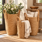 Woven Floor Basket with Handles – Decorative Storage & Flower Basket for Home Decor-091605-cc