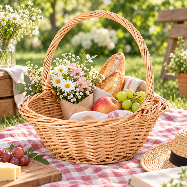 Wicker Basket with Handle – Decorative Gift, Picnic & Flower Basket-091607-cc Main Image