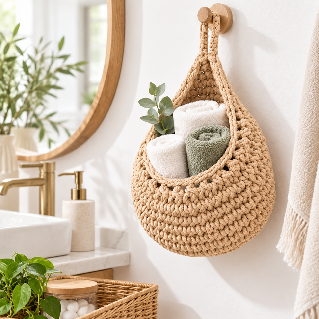 Handwoven Hanging Wall Basket – Boho Woven Planter & Decorative Storage Basket for Flowers, Plants and Home Decor-cc-091806 Main Image