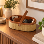 Woven Bathroom Storage Basket with Handle – Portable Toiletry & Vanity Organizer for Skincare, Cosmetics & Home-091619-cc