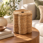 Twin Linked Woven Storage Basket with Lid, Handwoven Seagrass Blanket Organizer with Cover for Living Room, Bedroom & Nursery -ZENG-091713