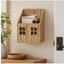 Wall Mounted Woven Straw House Storage Basket Handmade Rattan Wall Organizer with Wooden Handle and Lattice Window Design, Rustic Farmhouse Decorative Wall Hanging Shelf for Keys, Mail, Small Plants -cc-092007