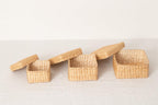 Square Woven Storage Basket with Lid for Home Organization Thai Water