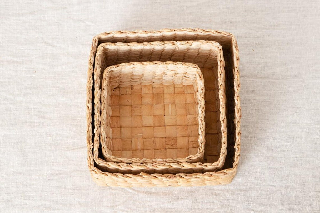 Square Woven Storage Basket with Lid for Home Organization Thai Water