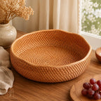 Rattan Tray Basket - Wavy Round Woven Fruit Bowl