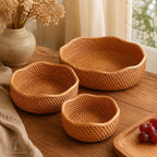 Rattan Tray Basket - Wavy Round Woven Fruit Bowl