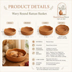 Rattan Tray Basket - Wavy Round Woven Fruit Bowl