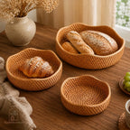 Rattan Tray Basket - Wavy Round Woven Fruit Bowl