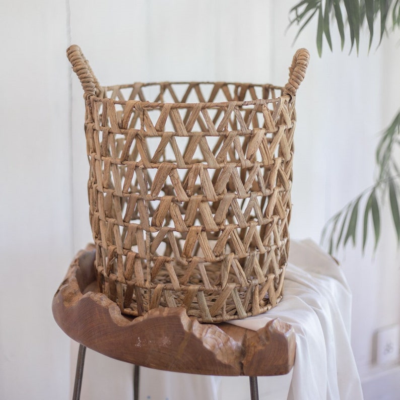 Round Decorative Basket (3 sizes) Large Laundry Hamper Brown Woven