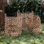 Round Decorative Basket (3 sizes) Large Laundry Hamper Brown Woven