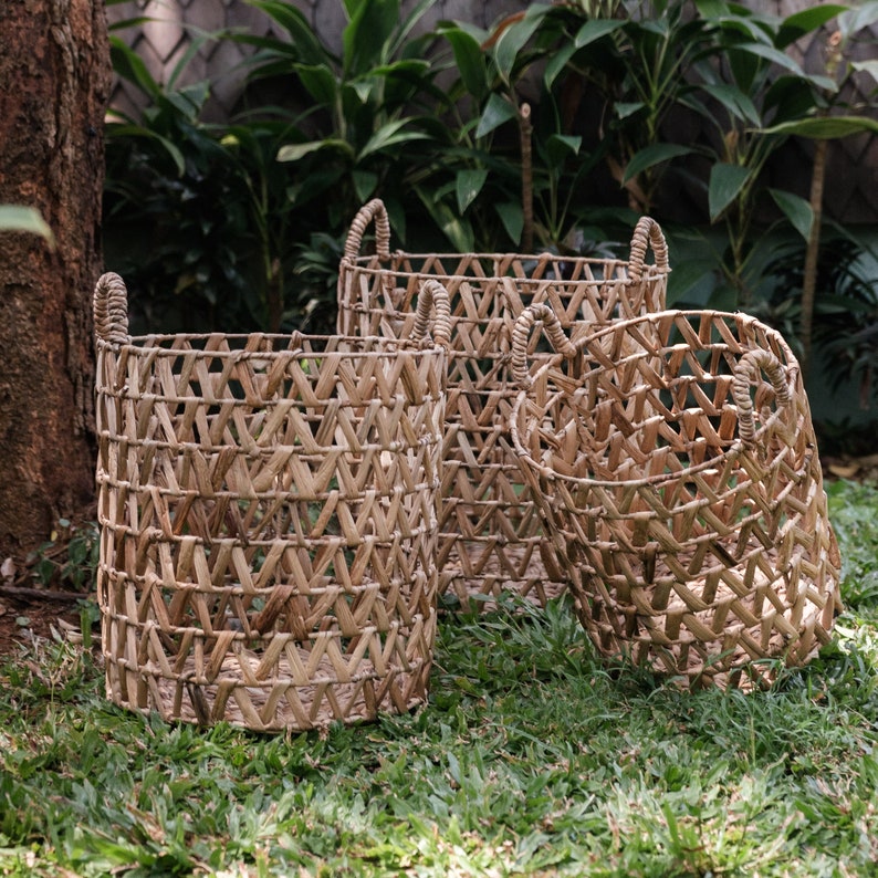 Round Decorative Basket (3 sizes) Large Laundry Hamper Brown Woven