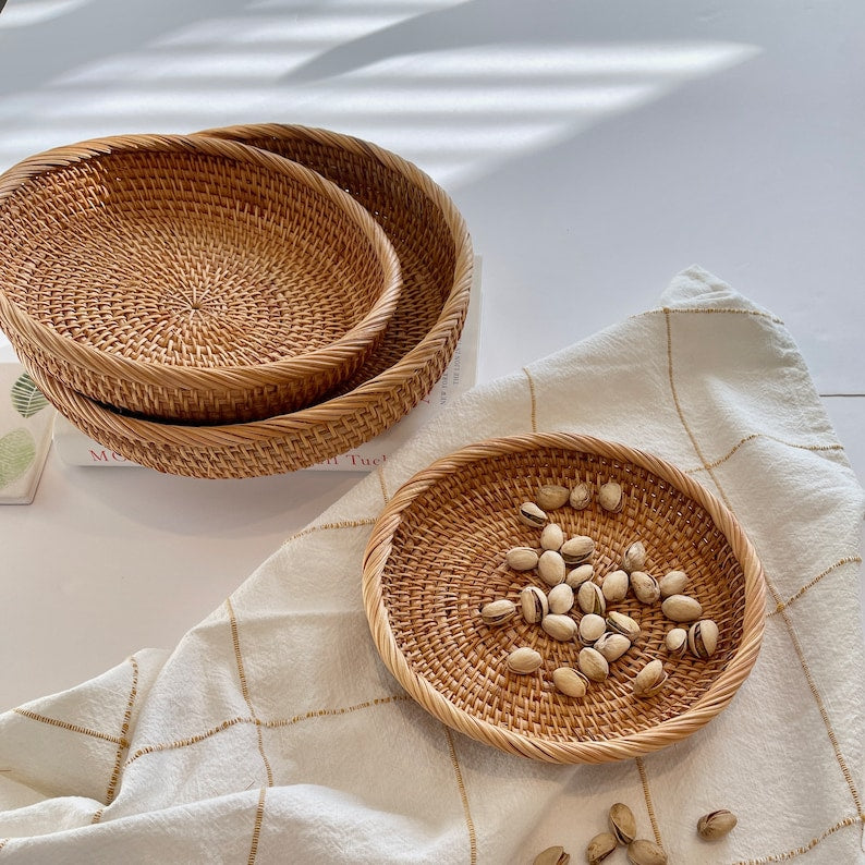 Juego de cestas tejidas naturales, cestas de almacenamiento de mimbre peque�as de regalo, pan decorativo