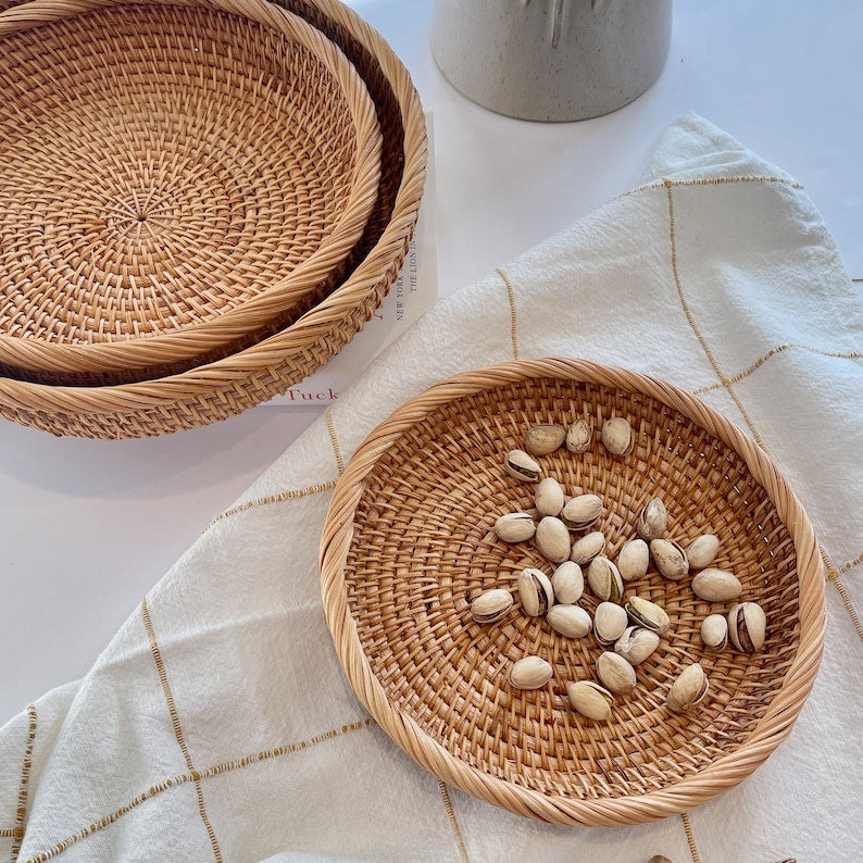 Juego de cestas tejidas naturales, cestas de almacenamiento de mimbre peque�as de regalo, pan decorativo
