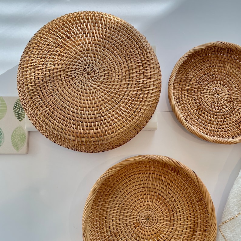 Juego de cestas tejidas naturales, cestas de almacenamiento de mimbre peque�as de regalo, pan decorativo