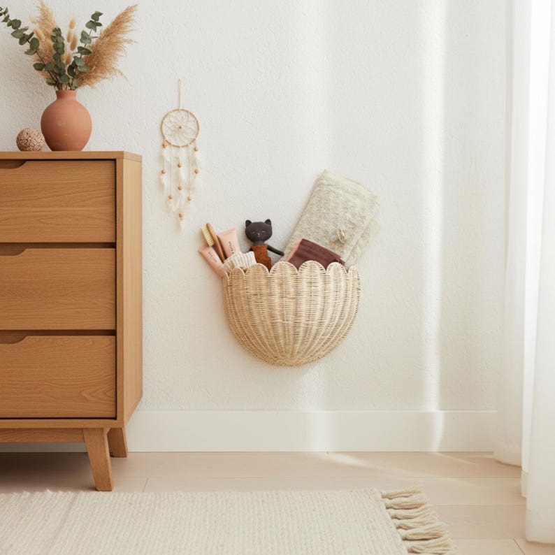 Hand-Woven Rattan Wall Basket