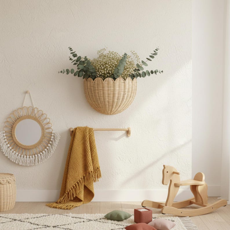 Hand-Woven Rattan Wall Basket