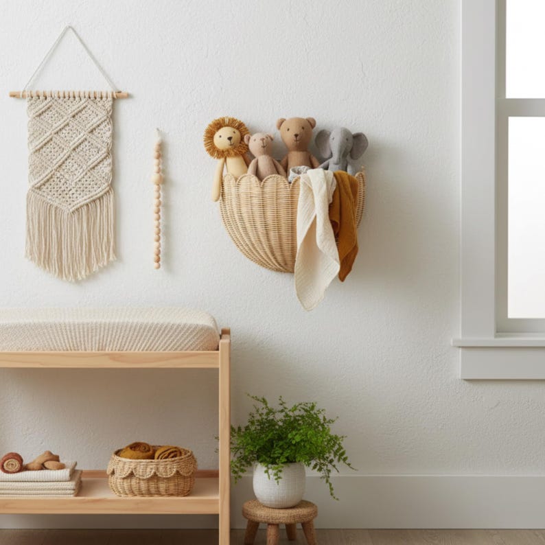 Hand-Woven Rattan Wall Basket
