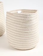 Handmade White Cotton Woven Storage Basket Set (Set of 2)