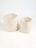 Handmade White Cotton Woven Storage Basket Set (Set of 2)