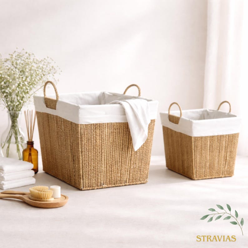 Woven Storage Basket with Fabric Lining - Rope Laundry Basket