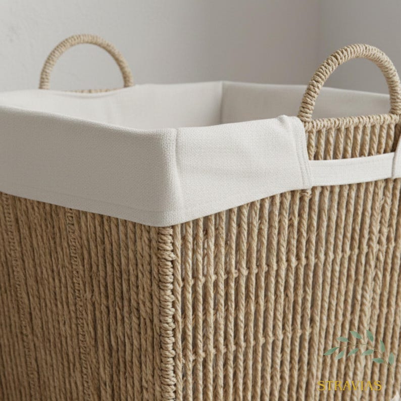 Woven Storage Basket with Fabric Lining - Rope Laundry Basket