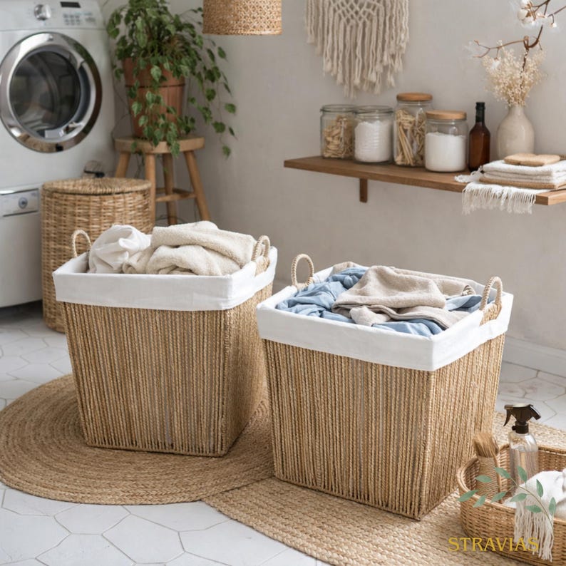 Woven Storage Basket with Fabric Lining - Rope Laundry Basket