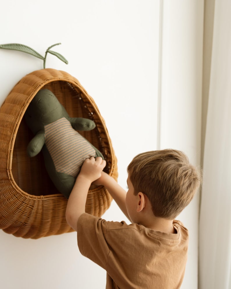 Pear Wicker Wall Basket | Handwoven Rattan Nursery Organizer | Boho Kids
