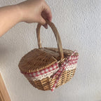 Handmade Wicker Picnic Basket | Rustic Style Hamper with Lid & Handle | Woven