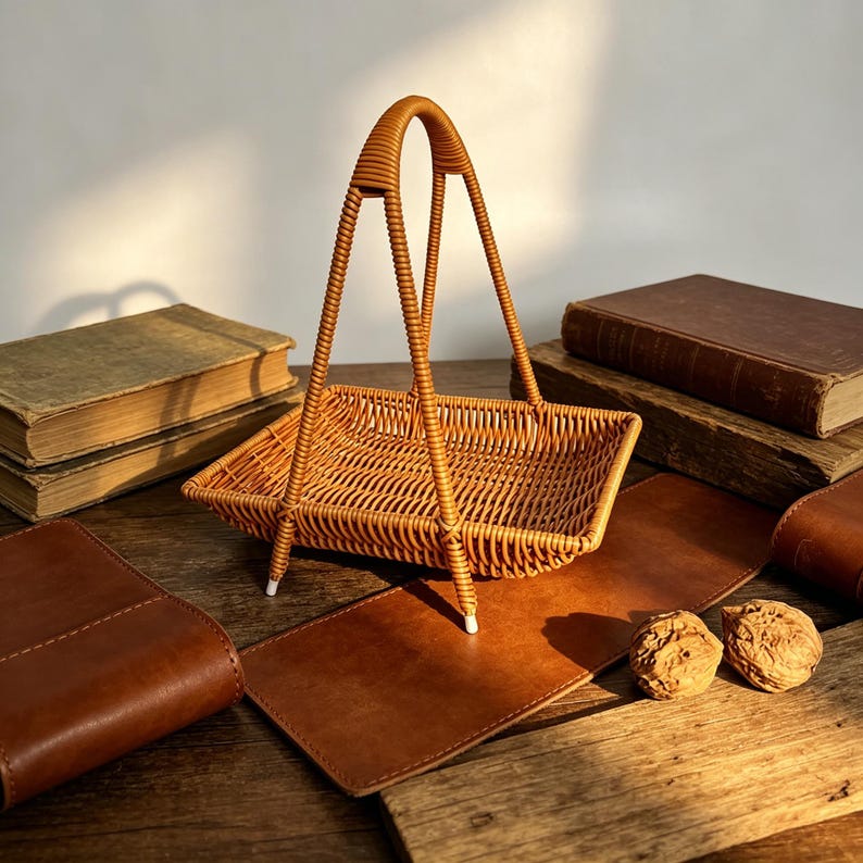 Cesta de Bamb� Tejida a Mano con Asa