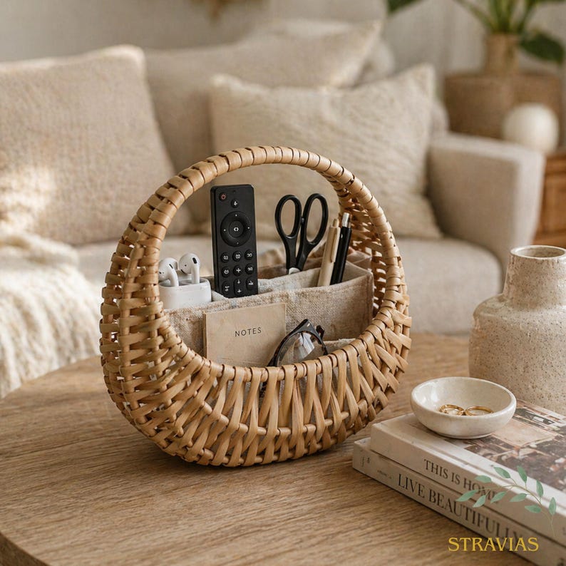 Handwoven Willow Basket with Handle - Small Wicker Storage Basket