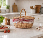 Handmade Wicker Picnic Basket | Rustic Style Hamper with Lid & Handle | Woven