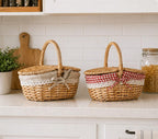 Handmade Wicker Picnic Basket | Rustic Style Hamper with Lid & Handle | Woven