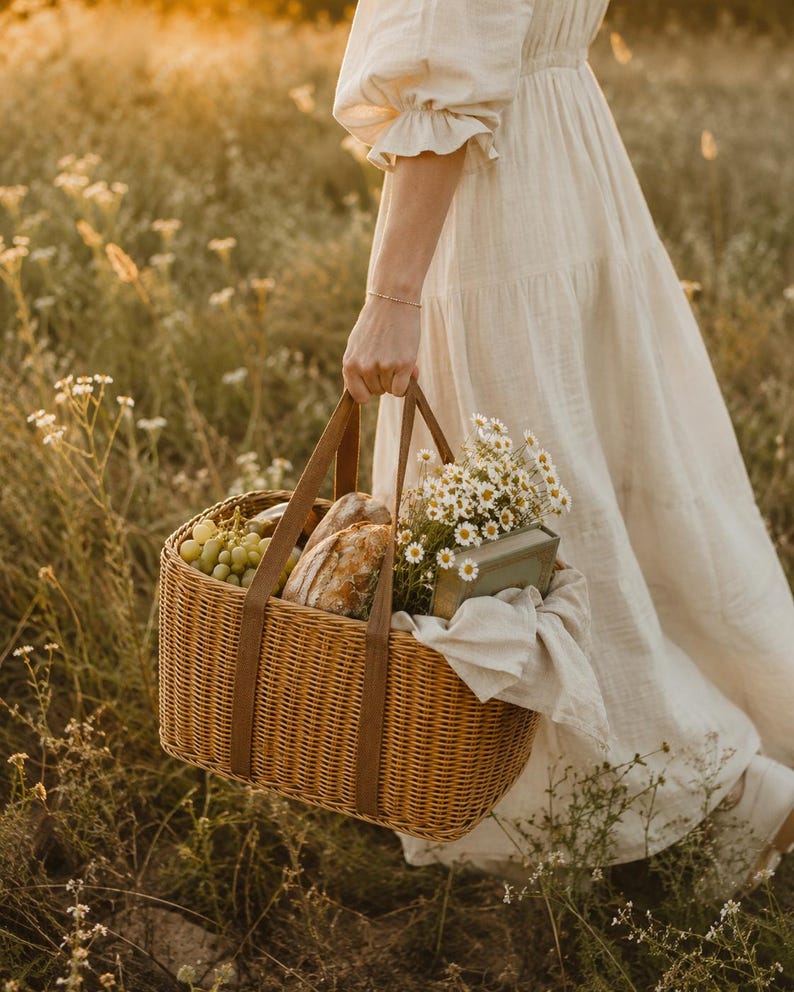 Woven Picnic Basket with Handle