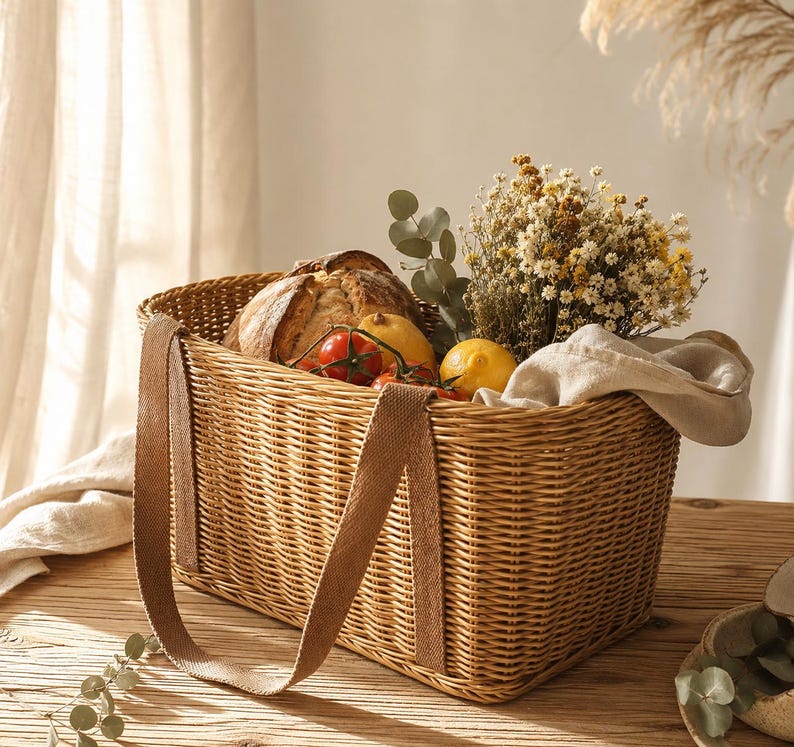 Woven Picnic Basket with Handle