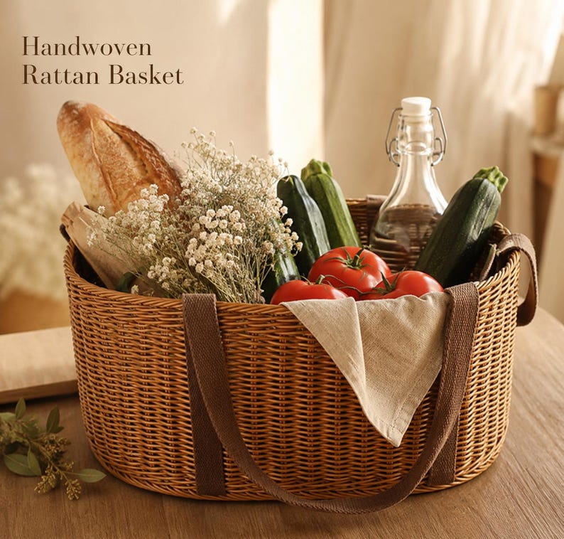 Woven Picnic Basket with Handle