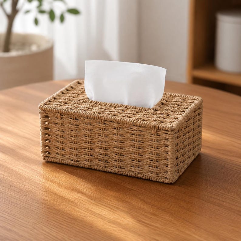 Rattan Tissue Box Cover - Natural Woven Dispenser
