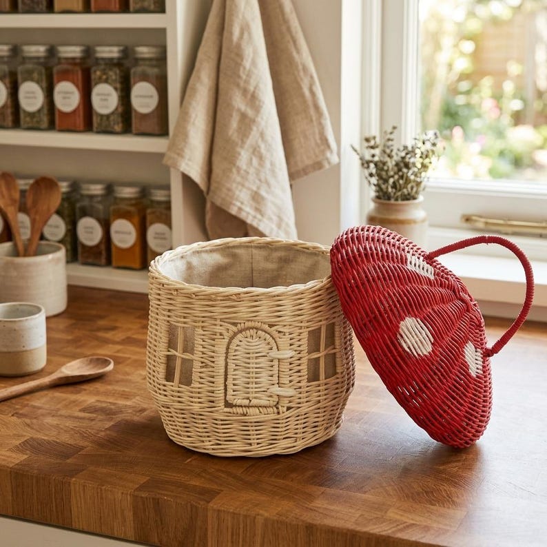 Mushroom Basket Bag - Rattan Woven Storage Basket