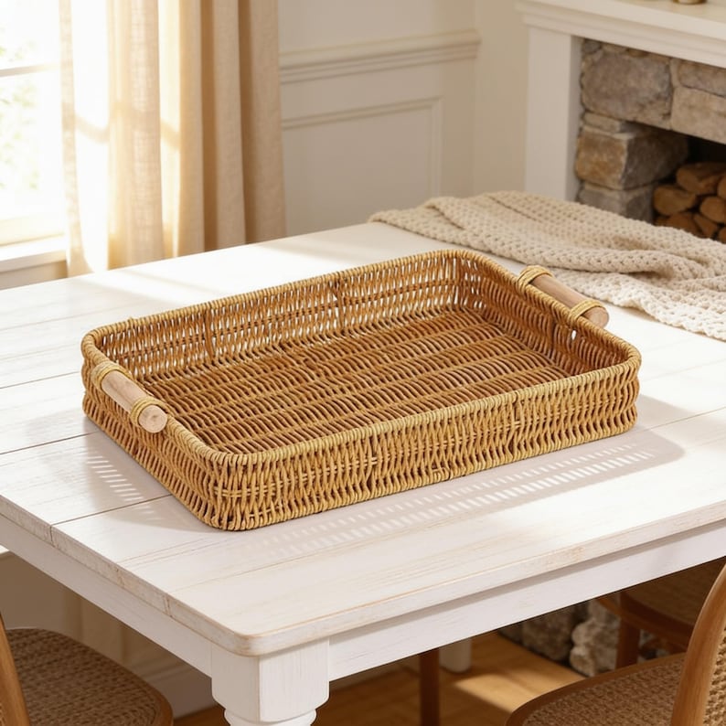 Woven Rattan Tray - Rustic Serving Basket