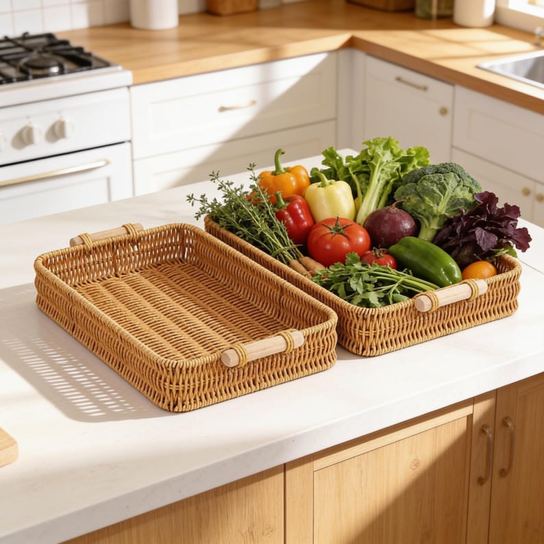 Woven Rattan Tray - Rustic Serving Basket
