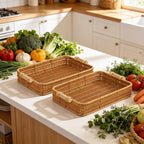 Woven Rattan Tray - Rustic Serving Basket