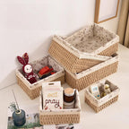 Handwoven Fabric Lined Storage Basket Set Home Shelf Organizer Bin Decor